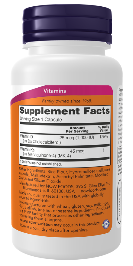 NOW Vitamin D-3 & K-2 1,000 IU / 45 mcg  1