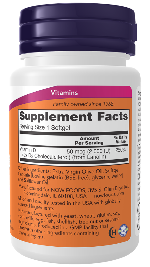NOW® Vitamin D-3 2,000 IU – 120 Softgels 1