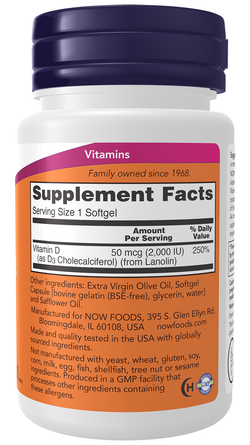 NOW® Vitamin D-3 2,000 IU – 120 Softgels 2