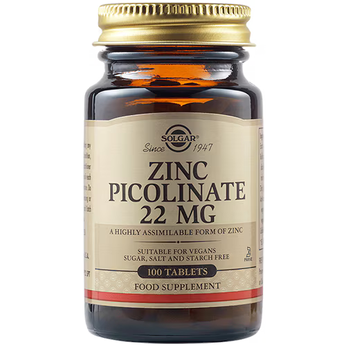 Solgar Zinc Picolinate 22 mg, 100 Tablets