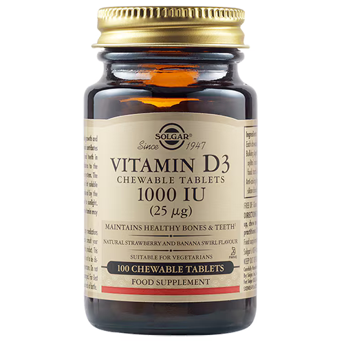 Solgar Vitamin D3 1000 IU (25 μg) Chewable Tablets – 100 Tablets